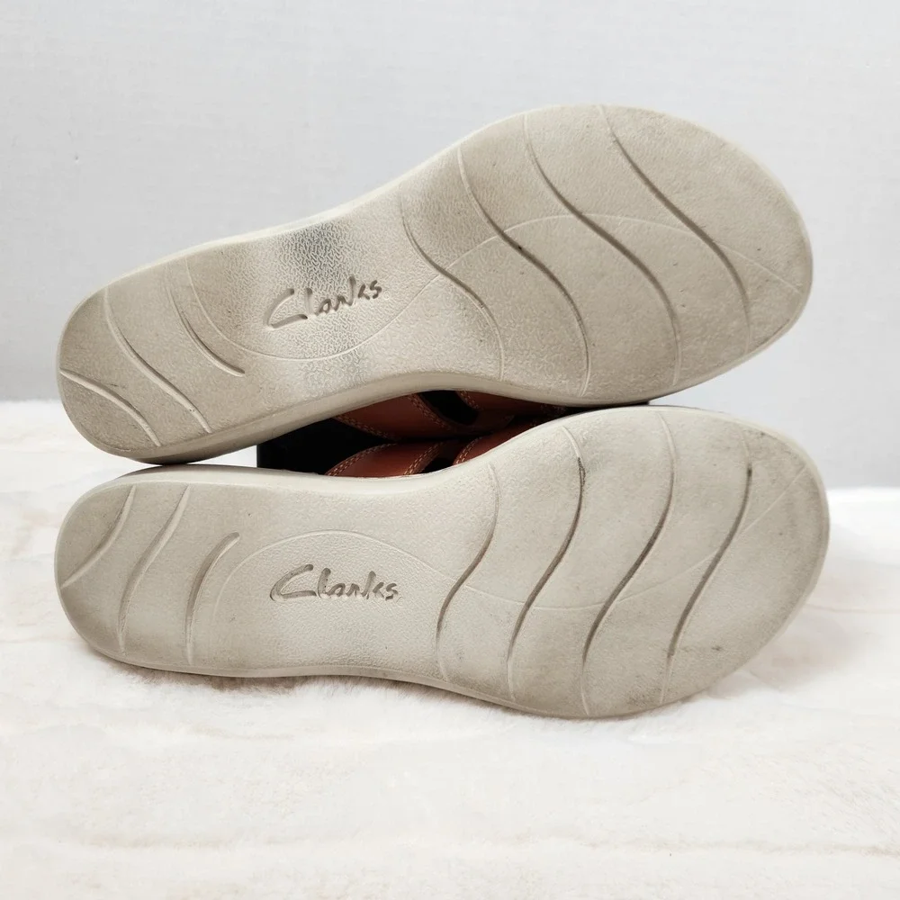 Clarks Collection Leisa Janna Tan Leather Slide Sandals Womens Sz 8 M Adjustable